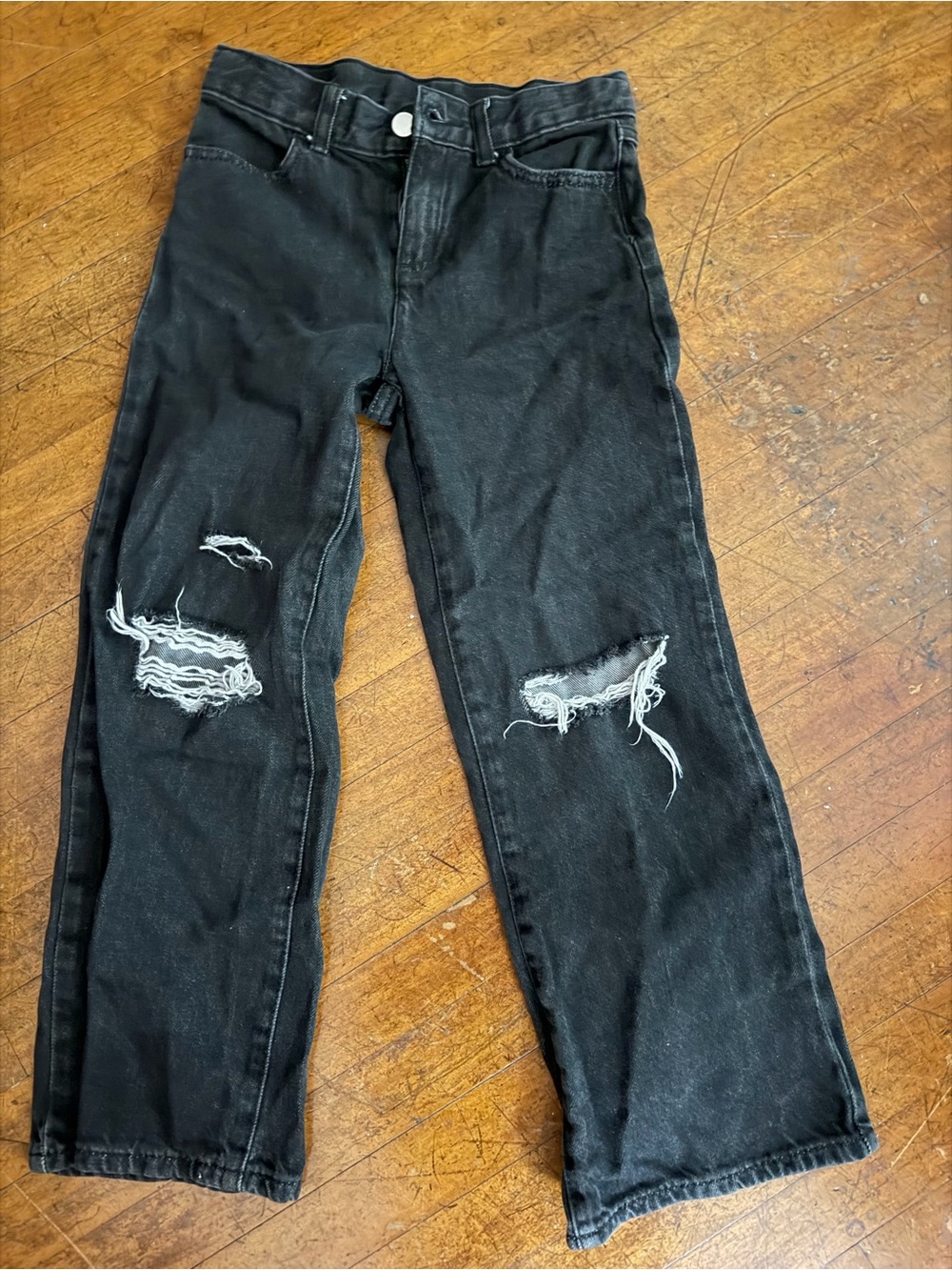 Black Distressed Girls Jeans - Classic Straight Fit